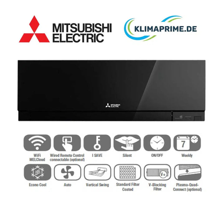 Mitsubishi Electric Premium Wandgerät 1,8 kW - 5,0 kW WIFI Schwarz/Silber/hochglanz weiß MSZ-EF18VGK - MSZ-EF50VGK - inkl. Wifi