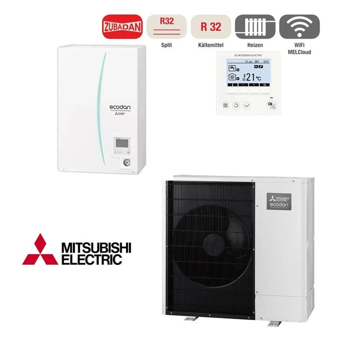 Mitsubishi Electric Split Wärmepumpe 8,0 kW Heizen Zubadan Hydromodul mit Heizstab - EHSD-YM9ED / PUD-SHWM80YAA