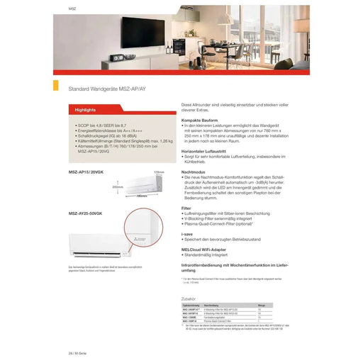 Mitsubishi Electric Wandgerät Set 3 x MSZ-AY25VGK 2,5 kW + Außengerät MXZ-3F68VF R32 Klimaanlage Inkl. Wifi